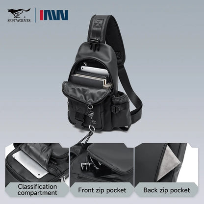 Men's Leather Sling Bag Waterproof Crossbody