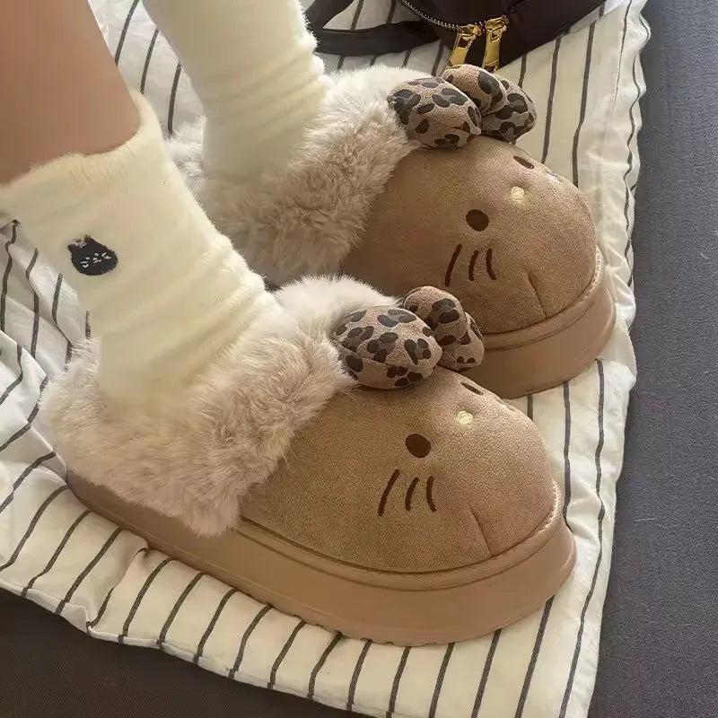 Autumn Winter Hello Kitty Slippers For Women Plush Cute Sanrio Home Warm Cotton Slippers Cartoon Home Indoor Shoes Gifts