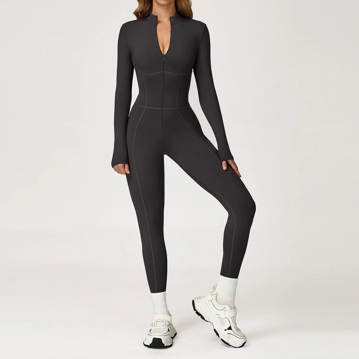Women Gym Workout One-Piece Zipper Yoga Jumpsuit Outdoors Tracksuits Fitness Sports Bodysuit Female Running Sports Sexy Jumpsuit