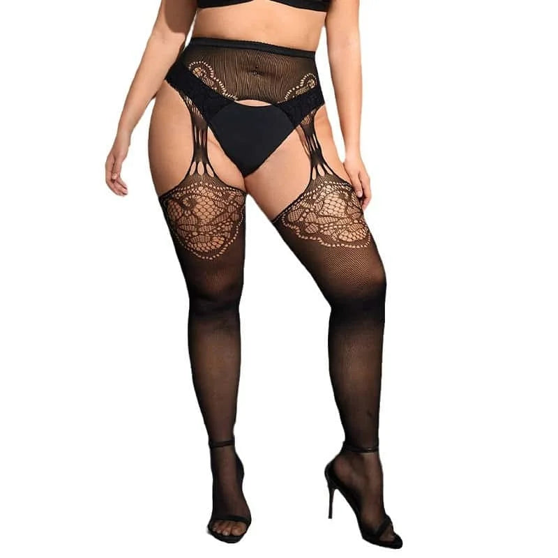 Plus Large Size Lace Mesh Fishnet Long socks Stockings for Women XXL Extra Tights Stretch Comfortable Fashion Legwear Hosiery XL