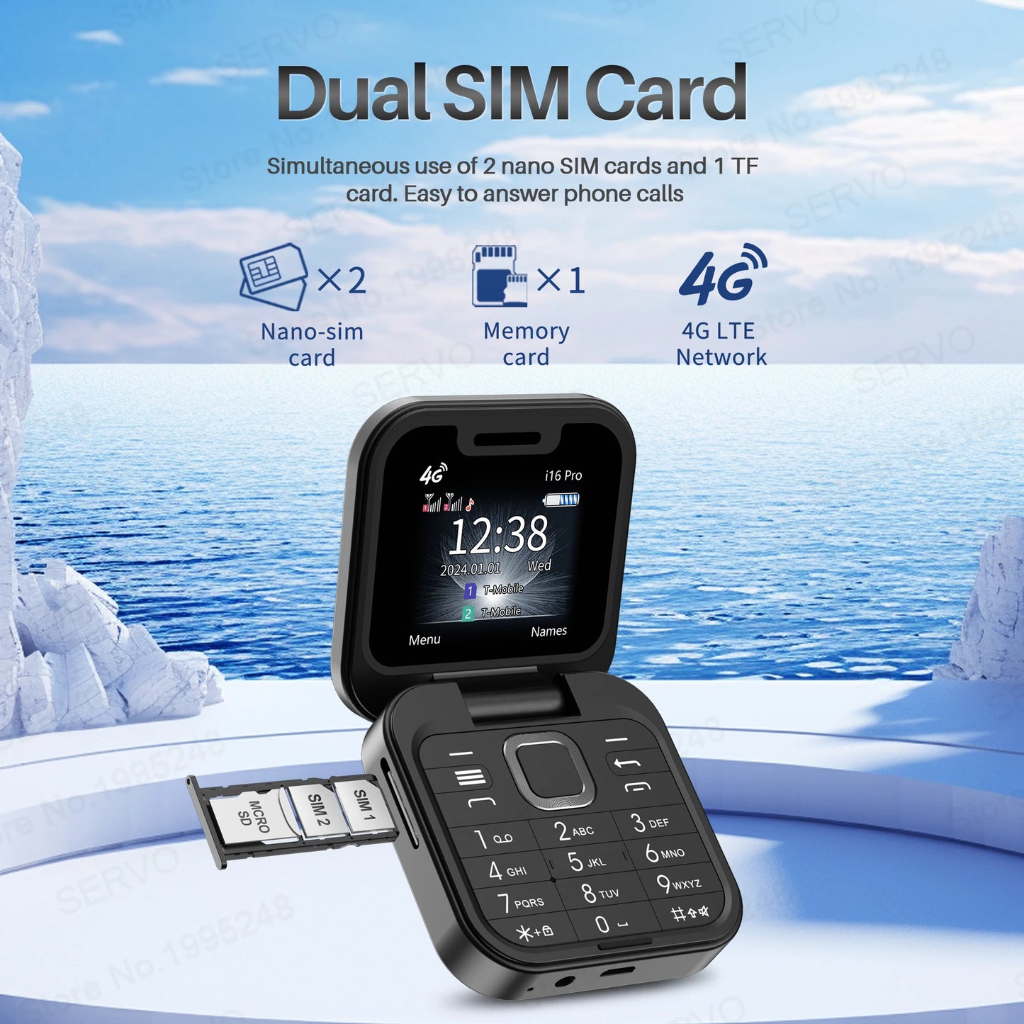 Mini Flip Phone 4G LTE – SERVO i16 Pro Dual SIM