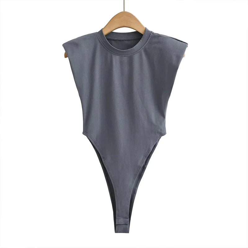 Sexy Oberteile Damen Sommer-Einteiler Bodycon Bodysuit gepolsterter Schulter-Bodysuit schwarze ärmellose Bodys für Damen weiß