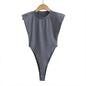Sexy Oberteile Damen Sommer-Einteiler Bodycon Bodysuit gepolsterter Schulter-Bodysuit schwarze ärmellose Bodys für Damen weiß