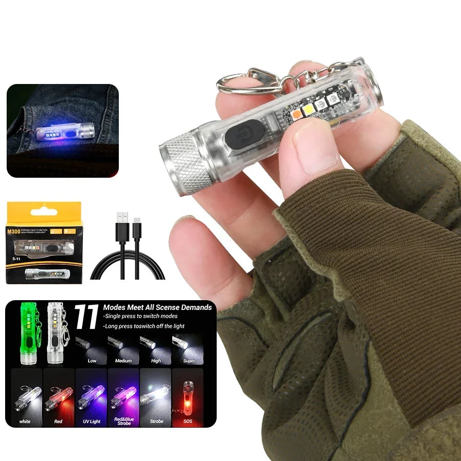 Mini-Schlüsselanhänger-Taschenlampe, LED, wiederaufladbar, tragbar, magnetisch, USB-Ladelampe, Hochleistungs-Camping-Langstreckenlaterne