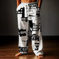 Herren Hose 2025 mit Zeitungsbuchstaben-Print, Baggy Fit, Freizeithose, Mid Waist, elastischer Kordelzug, Streetwear, Herbst