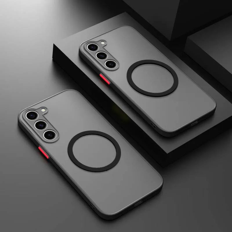Luxuriöse Magsafe Wireless Ladehülle für Samsung Galaxy S20 S21 S22 S23 FE S24 Plus S24Ultra Stoßfeste Matte Klare Rückabdeckung