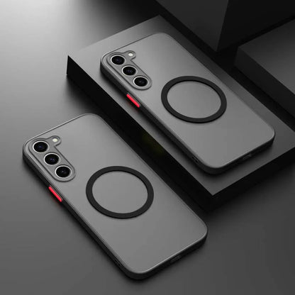 Luxuriöse Magsafe Wireless Ladehülle für Samsung Galaxy S20 S21 S22 S23 FE S24 Plus S24Ultra Stoßfeste Matte Klare Rückabdeckung