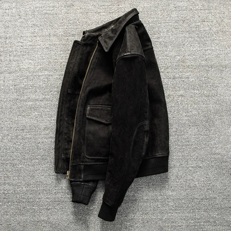 Black jacket on a textured gray background