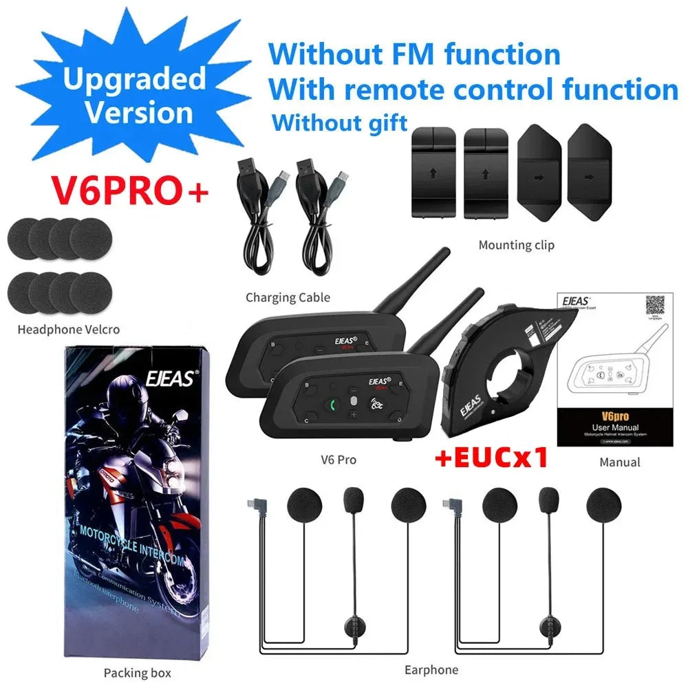 EJEAS V6 PRO+/PLUS Motorradhelm Bluetooth Walkie Talkie für 6 Fahrer, Reichweite 800 Meter, wasserdicht IP67