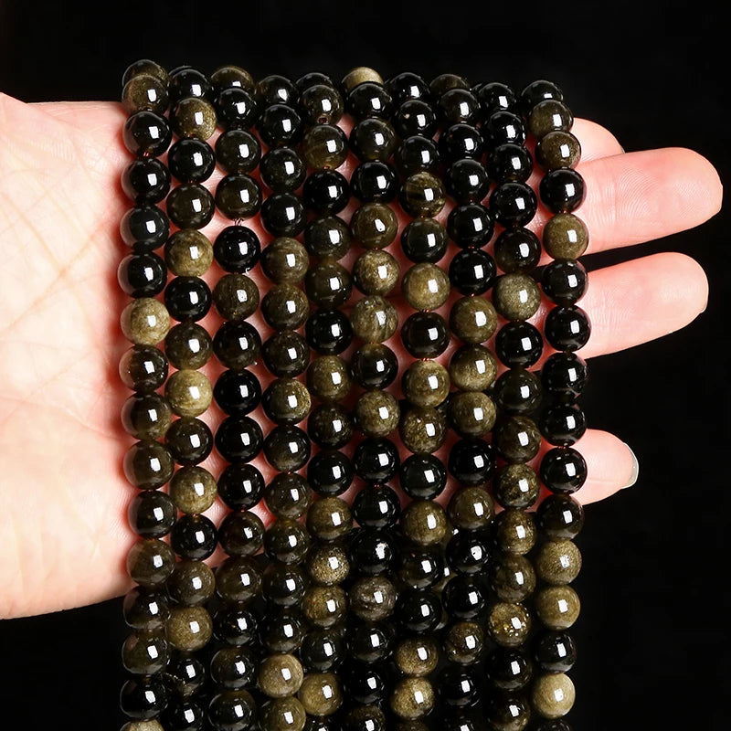 Natural Stone Golden Obsidian Bead Irisation Round Loose Spacer 4 6 8 10 12mm For Jewelry Making