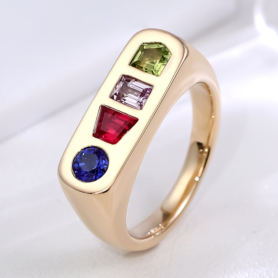 Womens 18K Rose Gold Lab Grown Ruby & Sapphire Ring