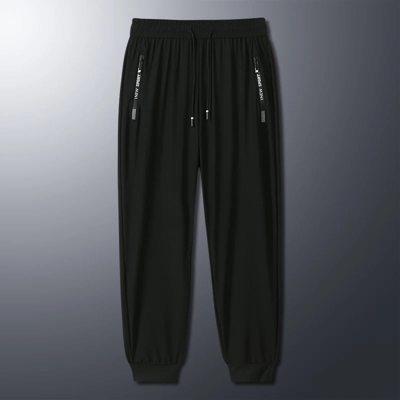 Men's Ice Silk Elastic Slim Fit Trousers – Cool Lightweight Summer Sports Pants L-8XL