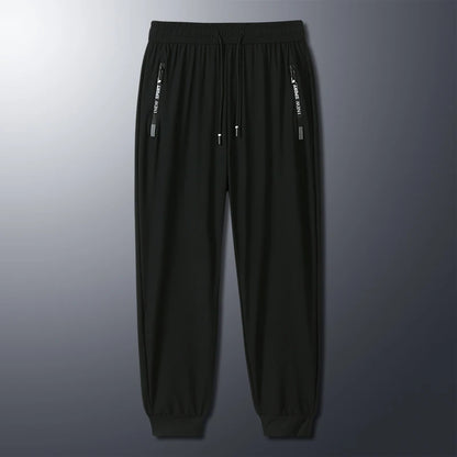 Men's Ice Silk Elastic Slim Fit Trousers – Cool Lightweight Summer Sports Pants L-8XL