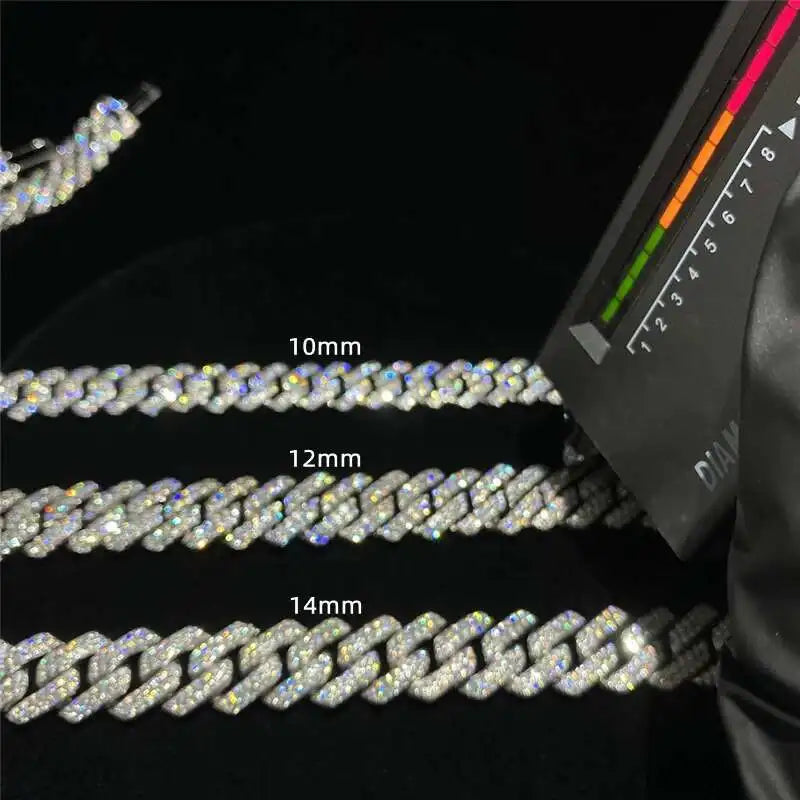 925 Sterling Silver Cuban Necklace Vvs Moissanite Diamond 10mm 12mm 14mm Link Chain Iced Out Cuban Link Chain Hip Hop Jewelry