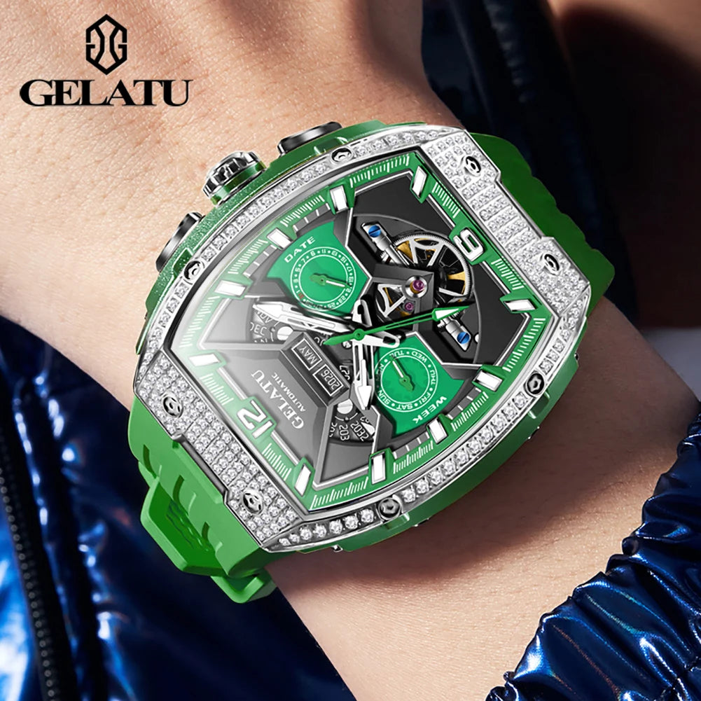 GELATU Skeleton Automatic Watch – Silicone Dual Calendar