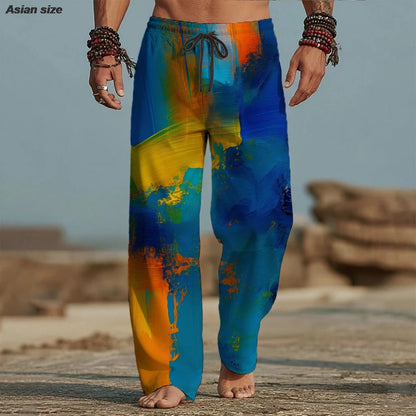 2026 Herren 3D-Druck Artistic Batik-Hose Baggy Pants Freizeithose Mid Waist Urlaub Elastischer Kordelzug Frühling