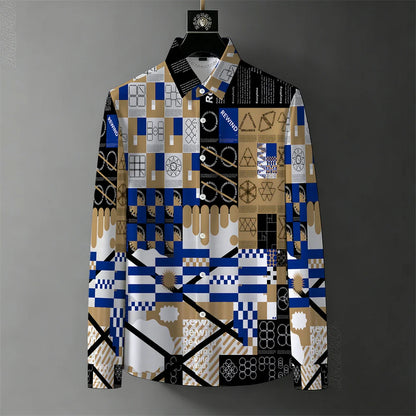 Teglex Men's Retro Graffiti Print Long Sleeve Shirt