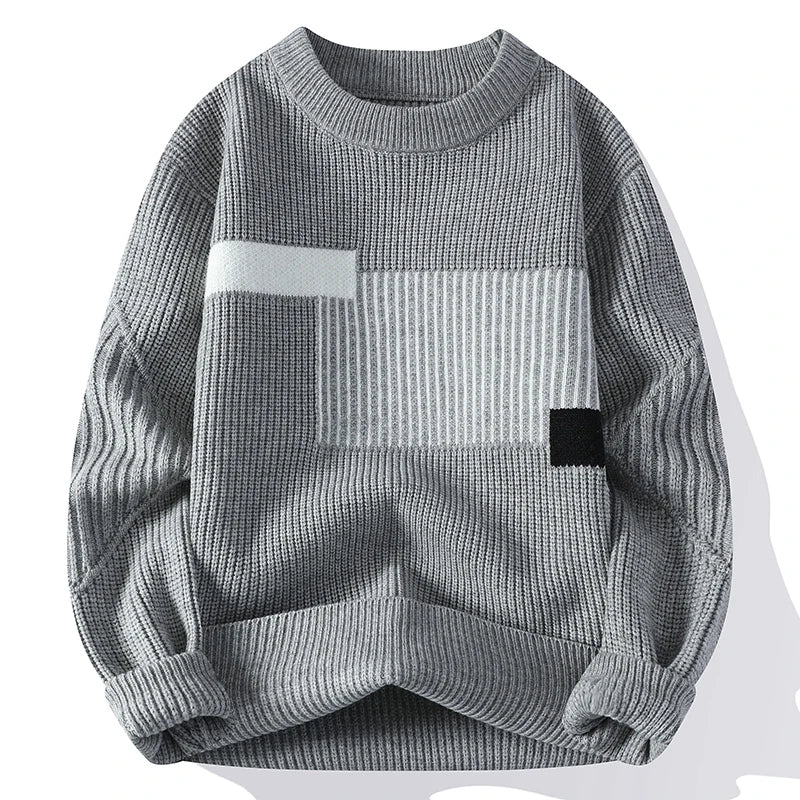 Autumn Winter Fashion O-Neck Sweater Men Patchwork Knit Pullovers Korean Casual Sweaters Loose Mens Warm Pullover Knitwear