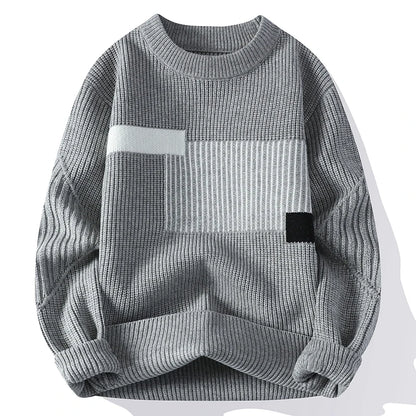 Autumn Winter Fashion O-Neck Sweater Men Patchwork Knit Pullovers Korean Casual Sweaters Loose Mens Warm Pullover Knitwear