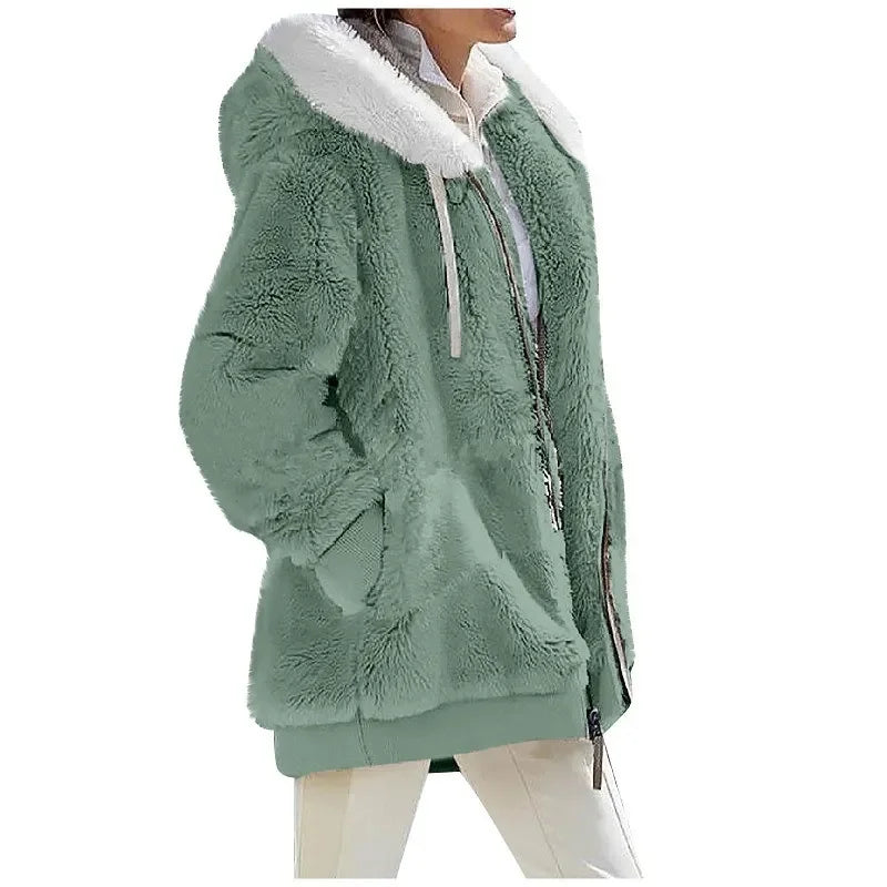 Herbst-Winter-Mode Damenmantel Neu Lässig Kapuzenreißverschluss Damenbekleidung Kaschmir Damen-Fleecejacke Einfarbige Damenmäntel