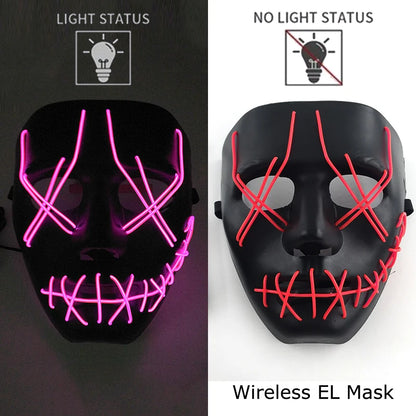 Drahtlose Neon-LED-Reinigungsmaske, im Dunkeln leuchtende Cosplay-Horrormaske, Halloween-Maskerade-Partymasken, leuchtende, lustige Verkleidung