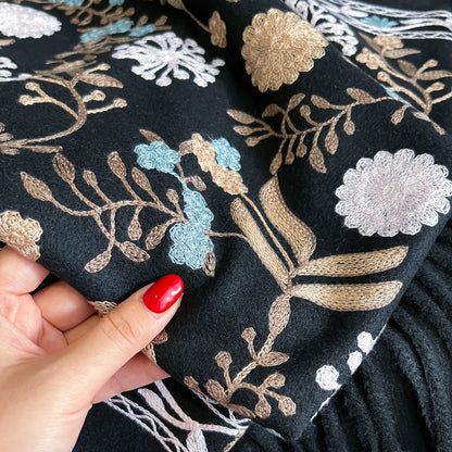 New Winter Warm Cashmere Scarf for Women Embroidery Pashmina Blanket Thick Shawl Wrap Neckerchief Fashion Bufanda Echarpe Poncho