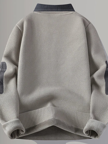 Men's Fce Lined Thiened Long Sve Knitted Sweater Autumn Winter Sle irt Collar  Soft Polyester Casual Wear
