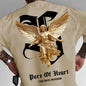 Men's summer 100% pure cotton fashionable casual sports loose angel pattern letter print round neck short sleeved T-shirt top