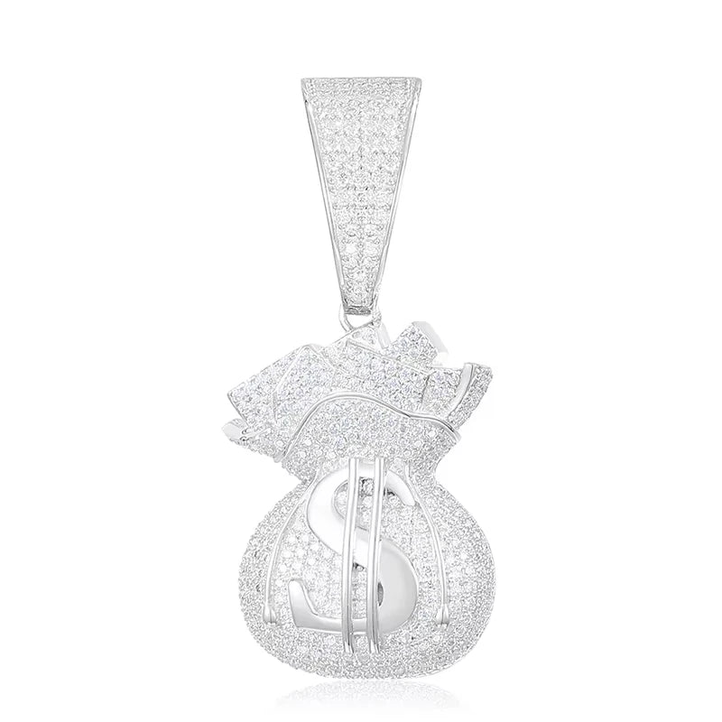 D Color VVS Moissanite Money Bag Pendant Necklace 925 Sterling Silver Jewelry