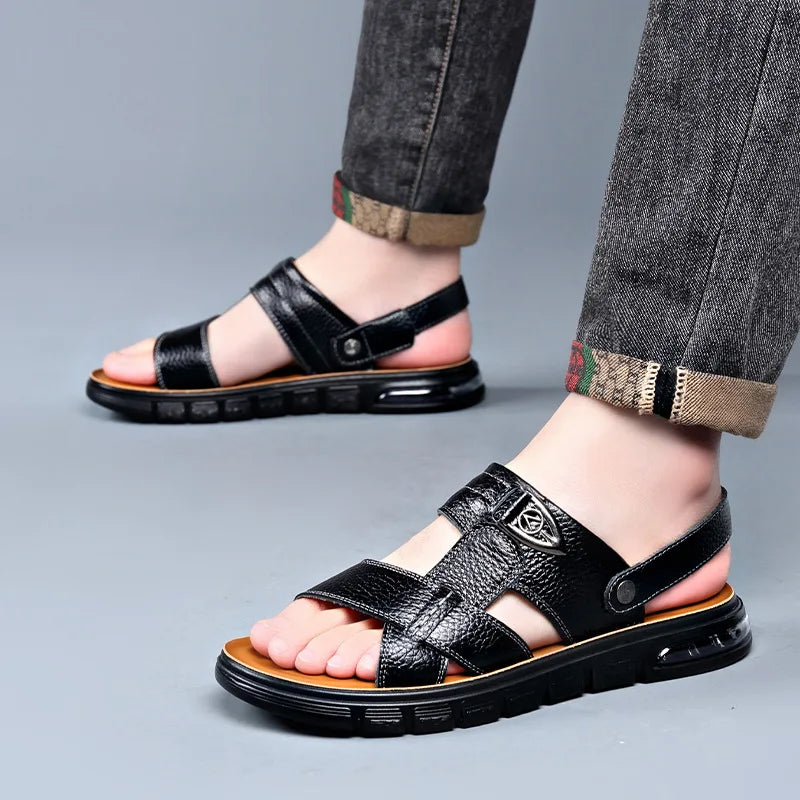 Große Größe 49 Sommer Spaltleder Strandsandalen Herrenschuhe Große Größe 49 50 Ledersandalen für Herren Weiche Outdoor-Wanderschuhe für Männer