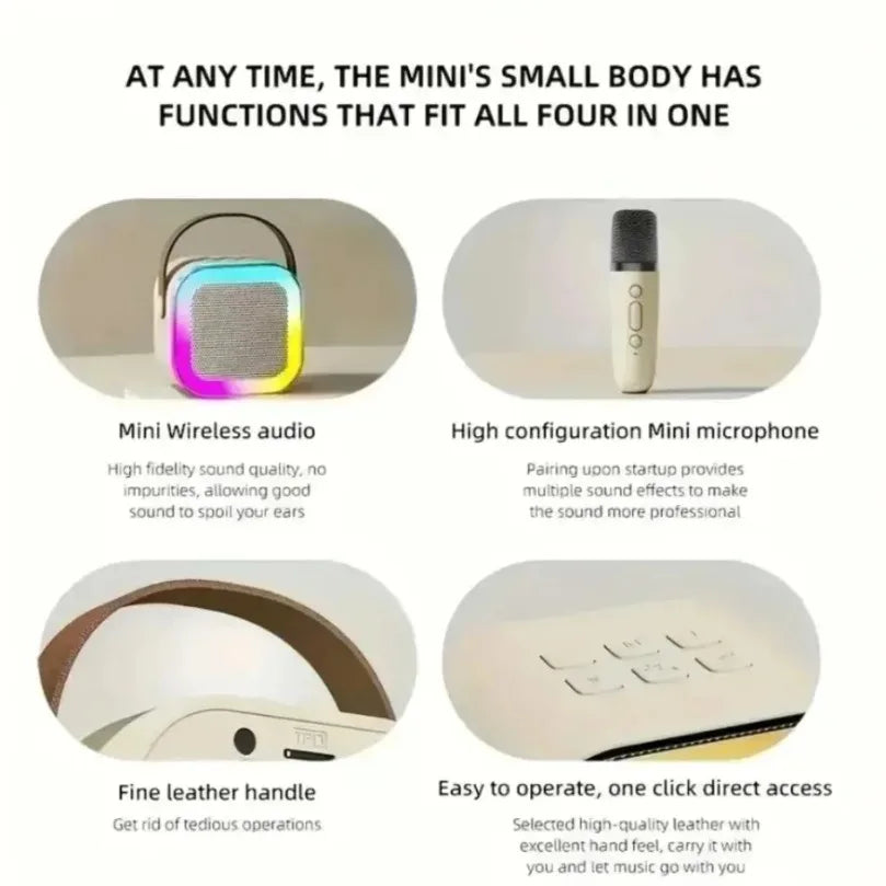 Portable Bluetooth 5.3 Speaker Karaoke Machine PA System with 2 Wireless Microphones Home Family Singing Children's Gifts