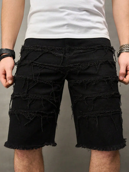 Men's Black Straight-Leg Denim Shorts