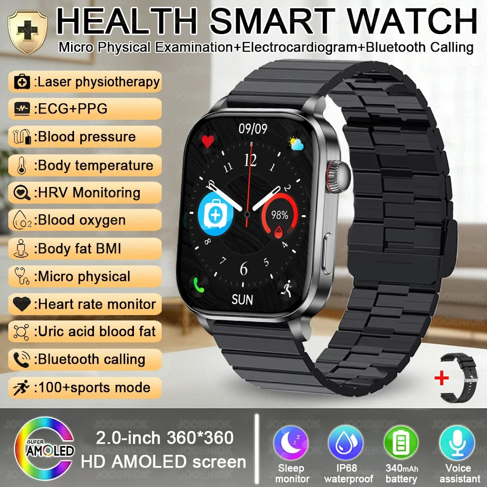 Laser Therapy Smart ECG Monitoring Uric Acid Blood Pressure Health Monitoring Bluetooth Call Smartwatch