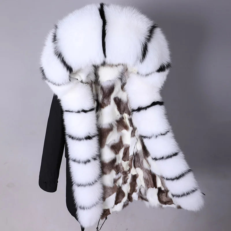 Maomaokong 2022 Winter Long Jacket Real Fur Coat Women Clothes Large Fur Collar Detachable Natural Fox Lining Parkas Leather Fur