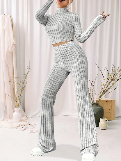 New style, fashionable and warm autumn and winter solid color turtleneck long sleeve trousers set