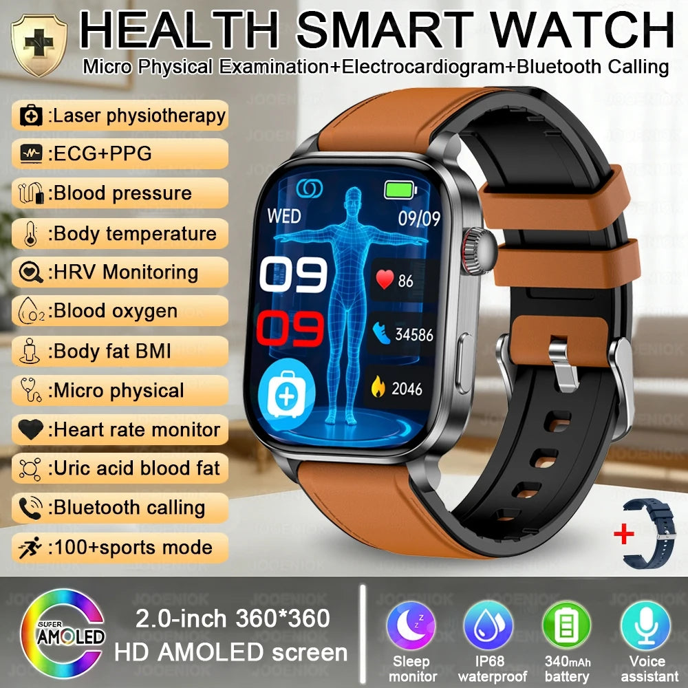 Laser Therapy Smart ECG Monitoring Uric Acid Blood Pressure Health Monitoring Bluetooth Call Smartwatch