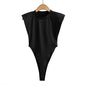 Sexy Oberteile Damen Sommer-Einteiler Bodycon Bodysuit gepolsterter Schulter-Bodysuit schwarze ärmellose Bodys für Damen weiß