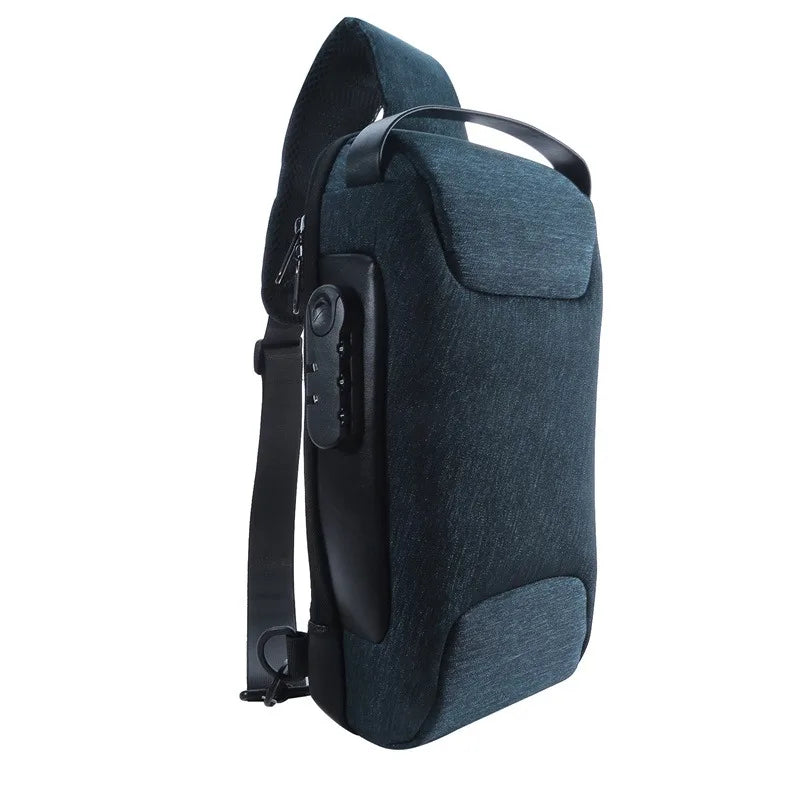 Men'S Usb Crossbody Bag Anti-Theft Shoulder Bags Waterproof Oxford Waist Bag Multifunction Short Travel Messenger Chest Pack