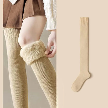 New Winter Women's Fleece-Lined Over-the-Knee Socks Thickened Warm Thigh-High Socks Solid Color Leg Warmers Boot Cuff Long Socks