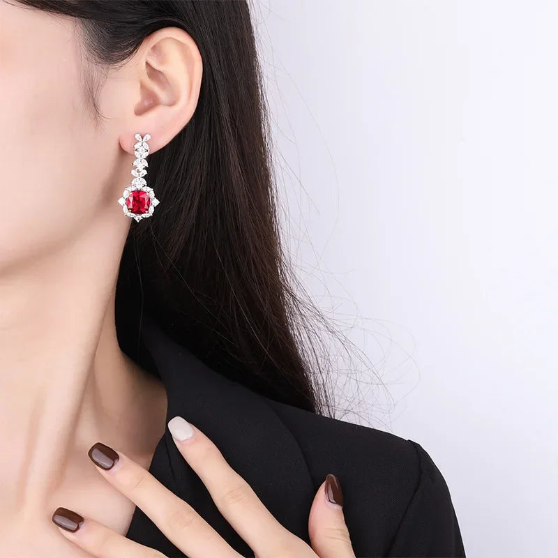 Bellux Fine Jewelry S925 Silver Hot Sale Synthetic Zircon Emerald Sapphire Ruby Luxury Earrings for Women