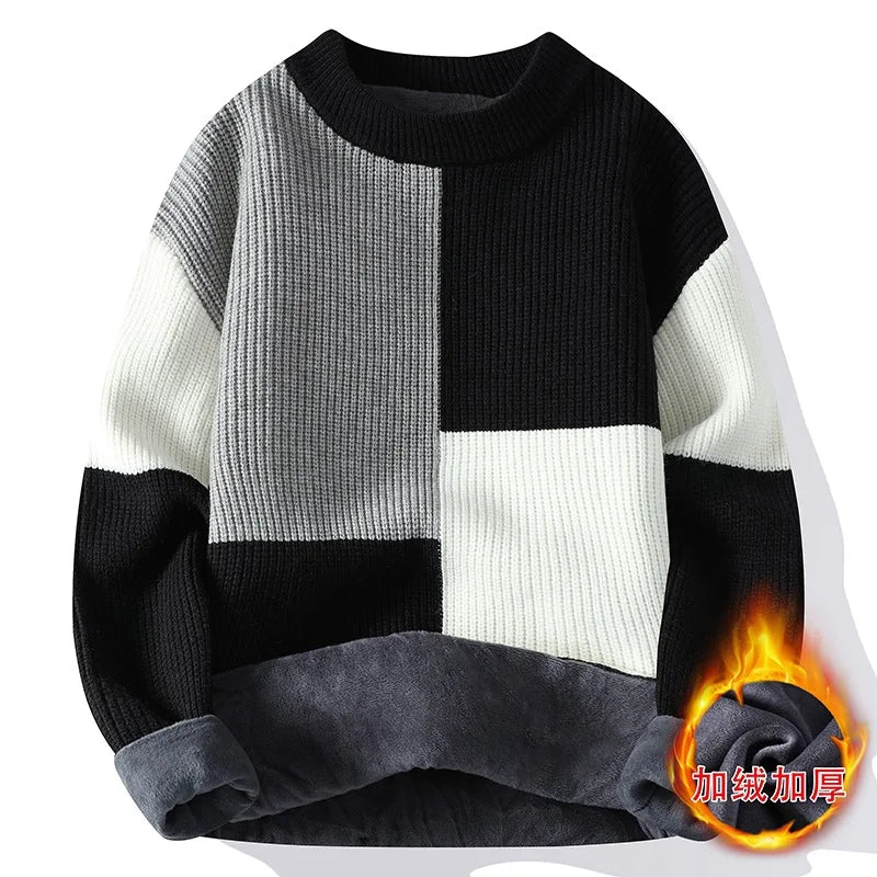 Neue Winter Herren Fleece Warme Strickpullover Mann O-Ausschnitt Gestreifte Freizeitpullover Gute Qualität Männliche Pullover Winterkleidung 4XL