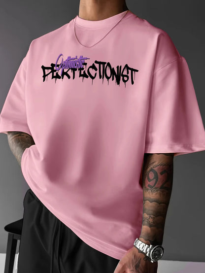 Summer New Men's American Street Letter Printed Cotton T-shirt Short Sleeve O-neck Tees Casual Sports Loose Oversized Tops