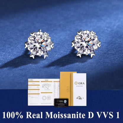 VVS1 Moissanite Studs | D Color 925 Silver GRA