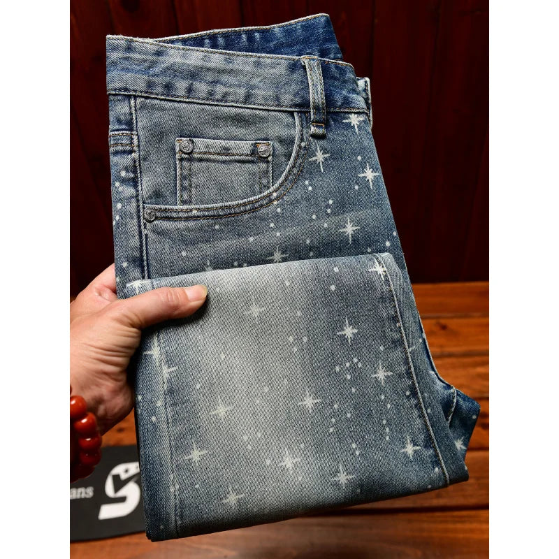 Men's Flash Print Slim Luxury Jeans | Elastic