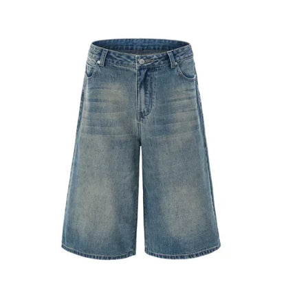 2025 Sommer American Lightning Crack Denim Cropped Pants Herren gerade Loose Wide-leg Shorts Street Baggy Freizeithosen