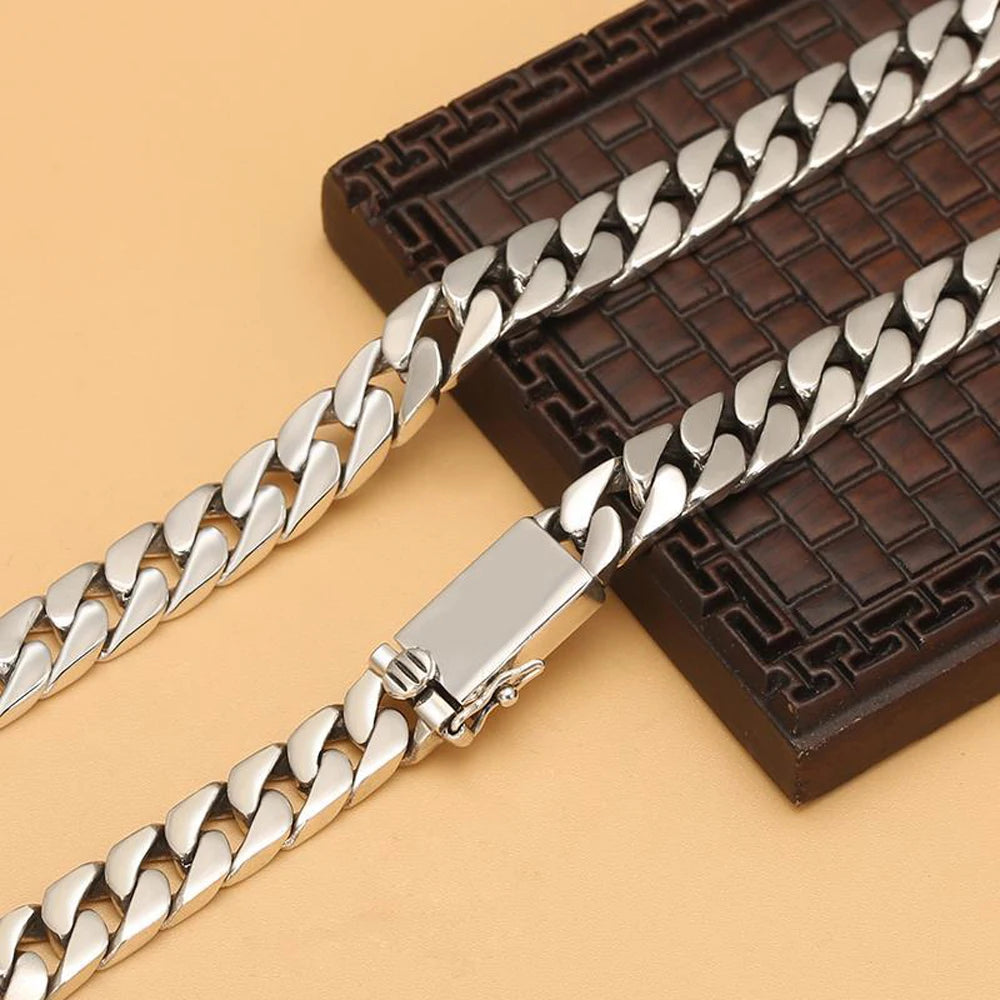 S925 Sterling Silver 10MM Wide Miami Fine Necklace Cuban Curb Chain