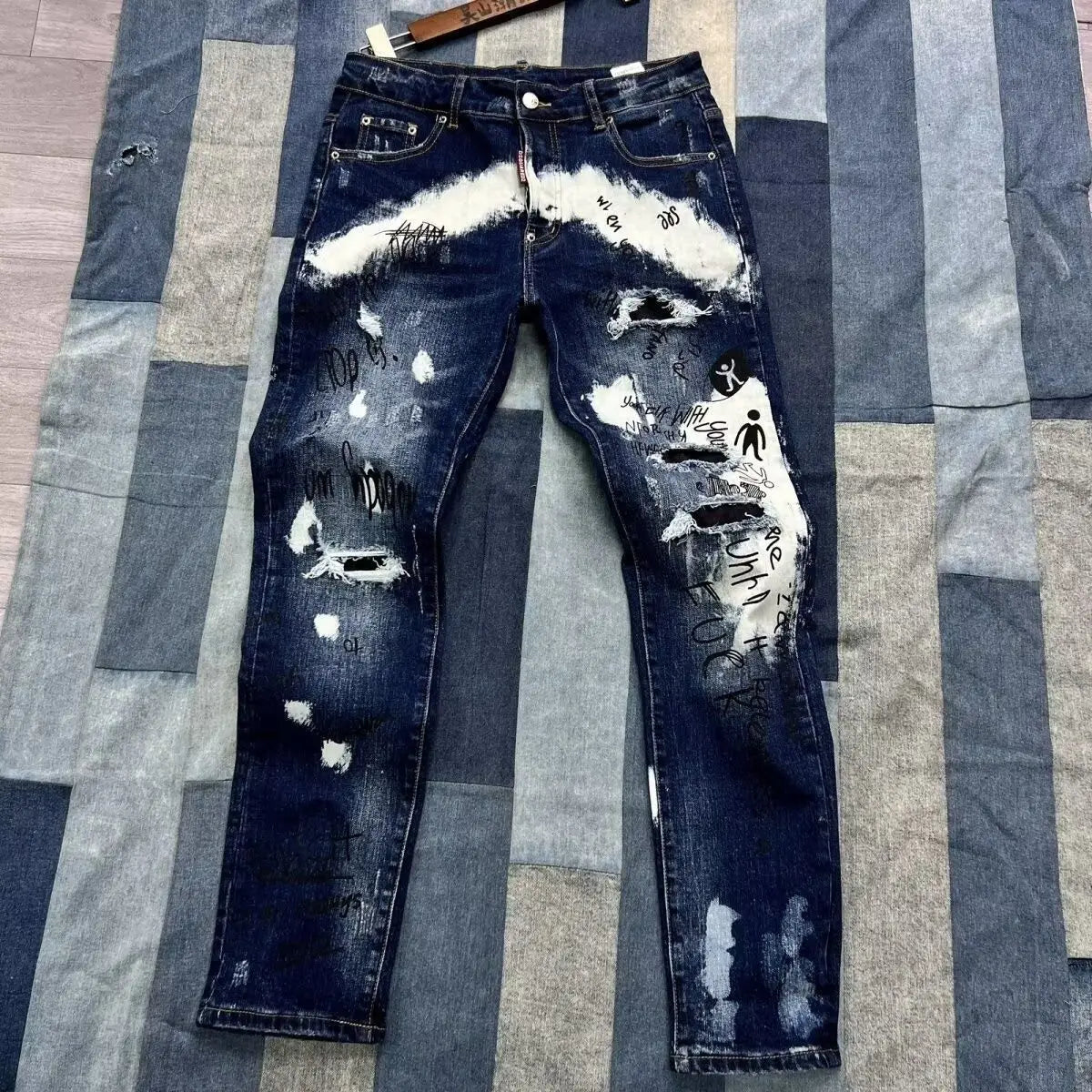 High-End American Graffiti Jeans Versatile Slim Fit High Quality Pants