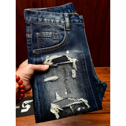 Men's Nostalgic Slim Jeans – Patched Inkjet Denim