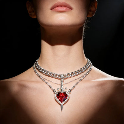Heart and Sword Necklace Couple Necklaces Women Zircon Crystal Necklace Romantic Valentines Day Gift Jewelry Gifts Accessories