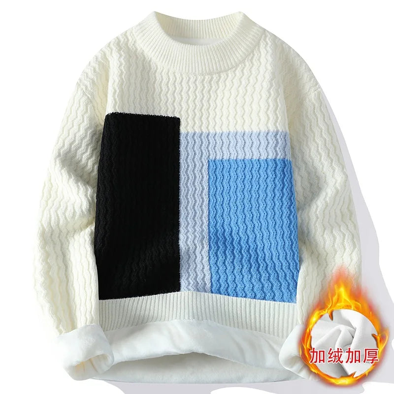 Neue Winter Herren Fleece Warme Strickpullover Mann O-Ausschnitt Gestreifte Freizeitpullover Gute Qualität Männliche Pullover Winterkleidung 4XL